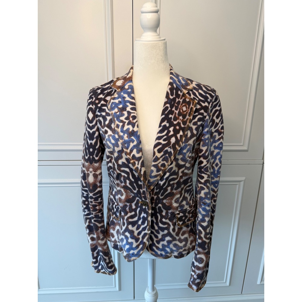 Just Cavalli Blazer Women IT 42 Blue Brown Animal Print Excellent Tailored
